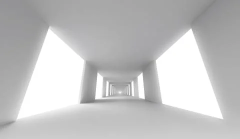 Empty white corridor. Abstract architecture 3d background Stock Illustration