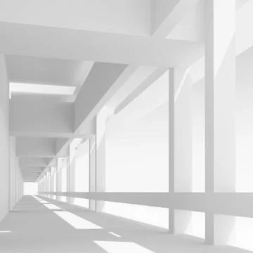 Empty white corridor perspective, 3d illustration Ilustración de archivo