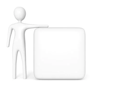 Empty white cube with white 3d man, illustration Stock Illustration