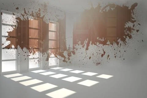 Empty white flat design space is blending windows with transparent urban facade Ilustración de archivo