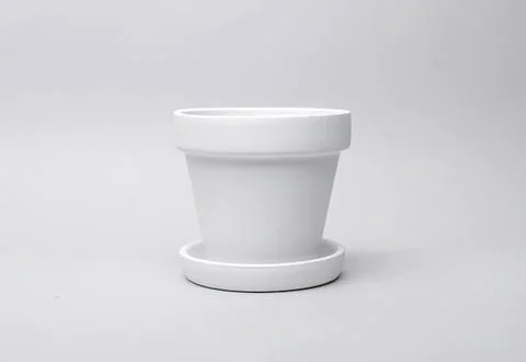 Empty white flower pot on plain background 스톡 사진