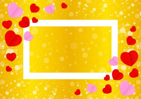 Empty white frame and red pink heart shape for template banner valentines gol Stock Illustration