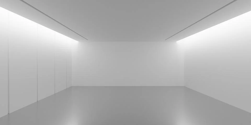 Empty white gallery background with side lights and blank walls with copy s.. Stock Illustration