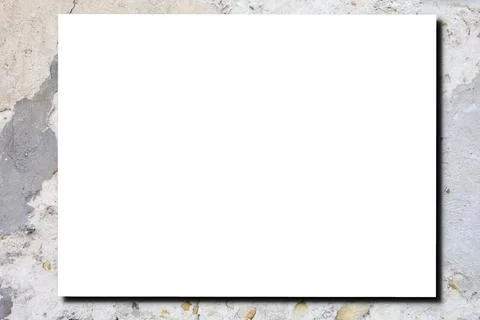 Empty white horizontal rectangle poster mockup with soft shadow on old used c Stock Photos