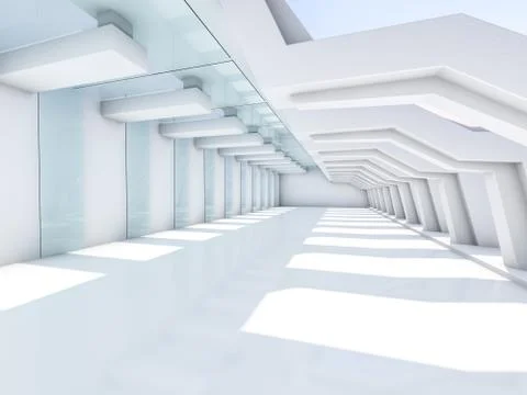 Empty white interior. 3D Stock Illustration