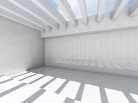 Empty white interior with ceiling illumination Illustrazione stock