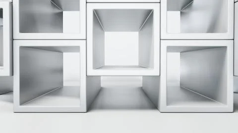 Empty white interior with cube shelves on the wall Stock Illustration