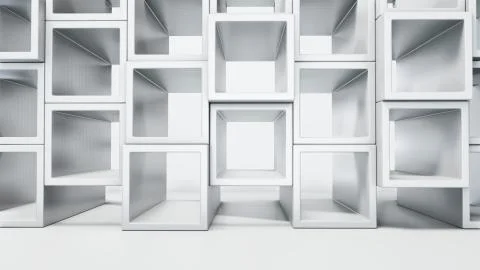 Empty white interior with cube shelves on the wall Stock Illustration