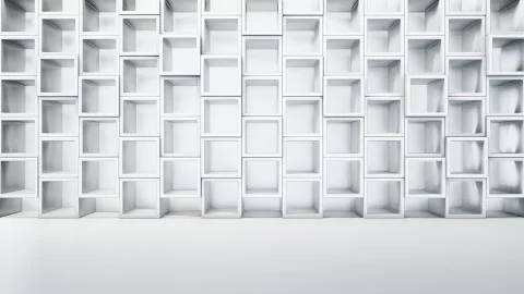 Empty white interior with cube shelves on the wall Stock Illustration