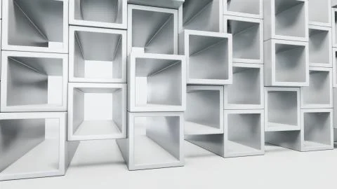 Empty white interior with cube shelves on the wall Stock Illustration