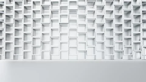 Empty white interior with cube shelves on the wall Stock Illustration