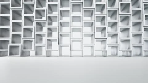 Empty white interior with cube shelves on the wall Stock Illustration