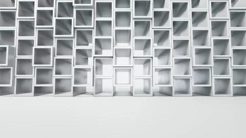 Empty white interior with cube shelves on the wall Stock Illustration
