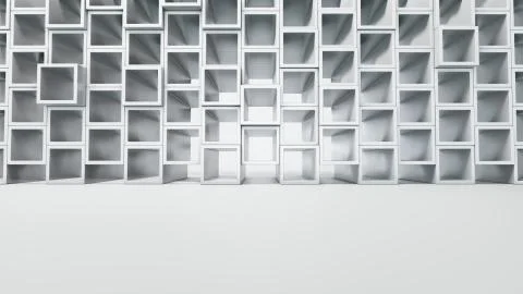 Empty white interior with cube shelves on the wall Stock Illustration