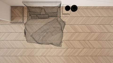 Empty white interior with parquet floor and big panoramic window, custom arch Stock Illustration