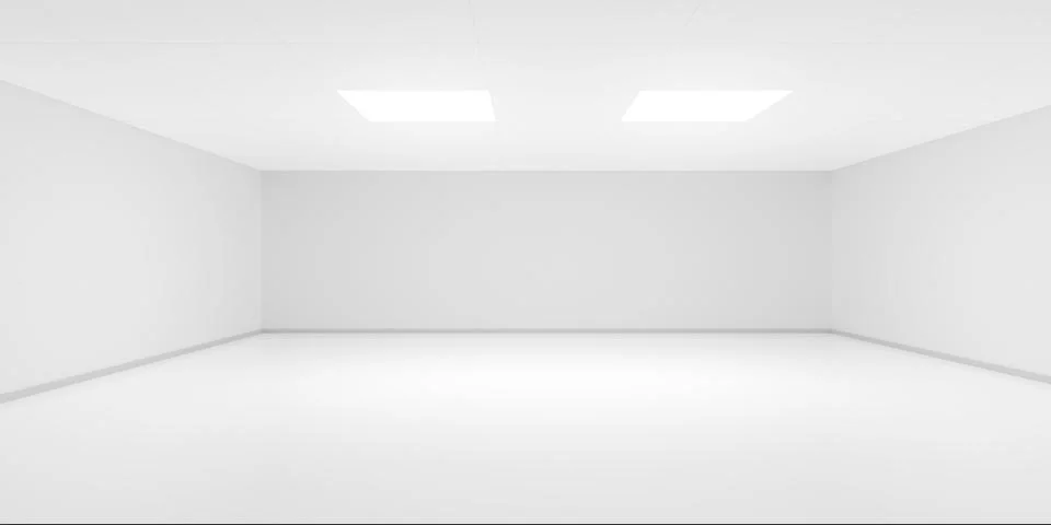 Empty white interior room with two inset ceiling lights and blank walls, mode Stock Illustration