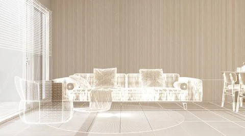 Empty white interior with white walls and herringbone parquet wooden floor, c Stock Illustration
