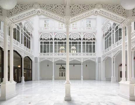 Empty white library with columns and carvings Stock Photos