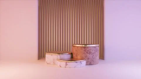 Empty white marble podium on pastel color background. Minimal boxes and Illustrazione stock