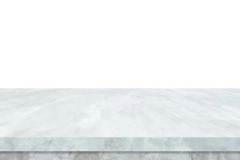Empty white marble stone table isolated on white background, banner, table to Stock-Fotos