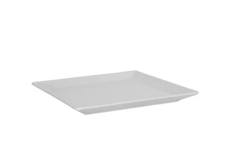 Empty white matte rectangular plate isolated on white background. perspective Fotos de archivo