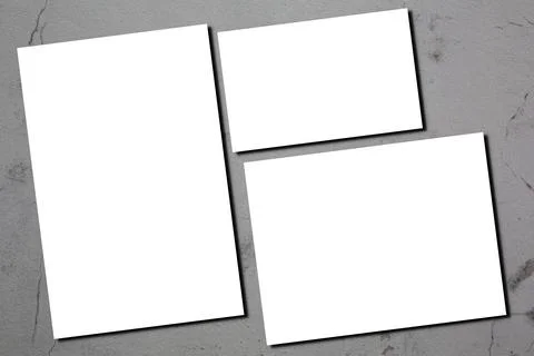 Empty white menu three rectangle poster mockup with soft shadow on old used c Stock Photos