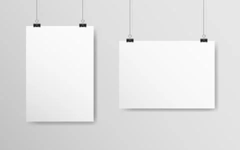 Empty white mockup set. Poster A4 hanging on a gray wall. White paper with soft 스톡 일러스트