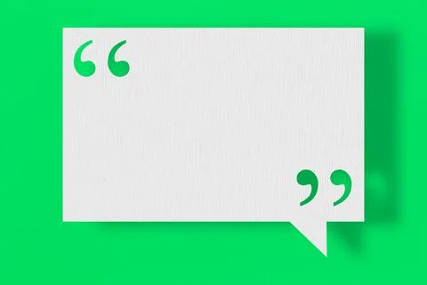 Empty white note paper floating on green art paper background. Stock Photos