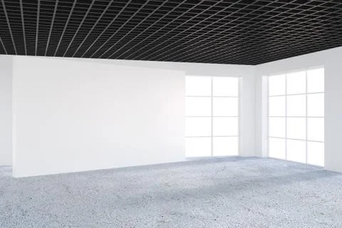 Empty white office room with large stained glass windows. 3D rendering Stock Illustration