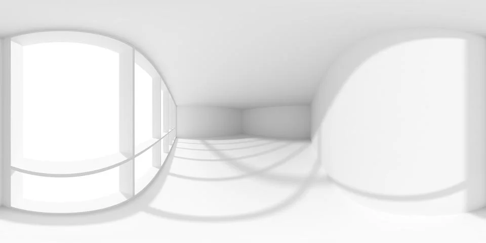 Empty white office room with sun light from large window HDRI environment map Ilustración de archivo