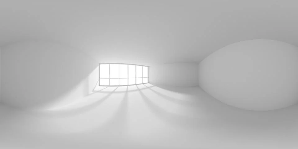 Empty white office room with sunlight from big window HDRI environment map Ilustración de archivo