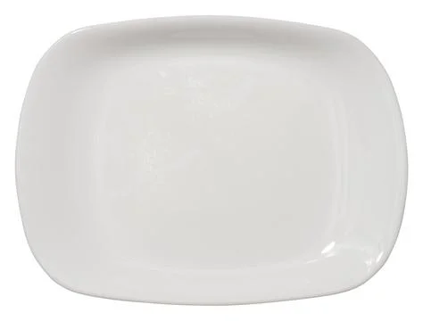 Empty white oval ceramic plate on isolated background, top view 스톡 사진