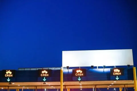 Empty white panel on the highway toll booth Stock Photos