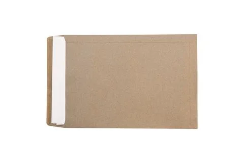 Empty white paper in brown envelope mockup Isolated on white background. Ob.. Foto stock