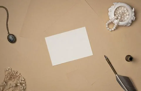 Empty white paper list with old accessories in vintage style on sheets of pap Stock Photos