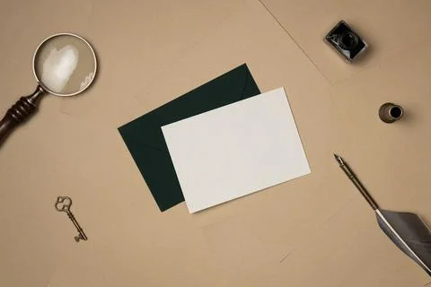Empty white paper list with old accessories in vintage style on sheets of p.. Stock Photos