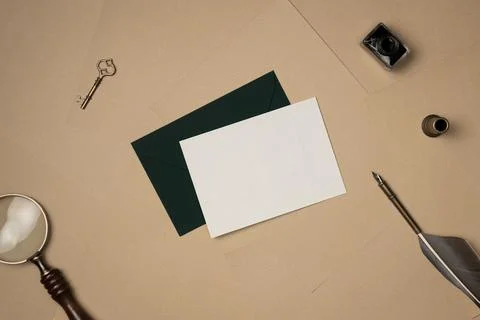 Empty white paper list with old accessories in vintage style on sheets of p.. Stock Photos