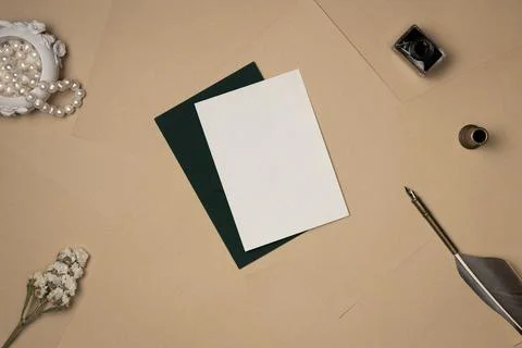 Empty white paper list with old accessories in vintage style on sheets of pap Stock Photos