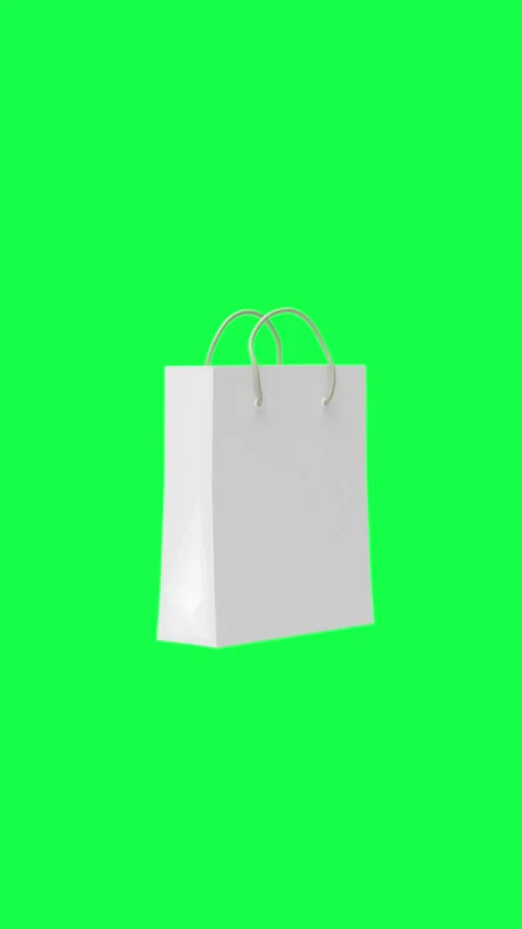 Empty white paper shopping bag on green screen in 3D animation. Stock Footage 340637674