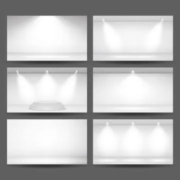 Empty White Photo Studio Interior Background Set. Photo Studio Room. Clean Iight Stock Illustration