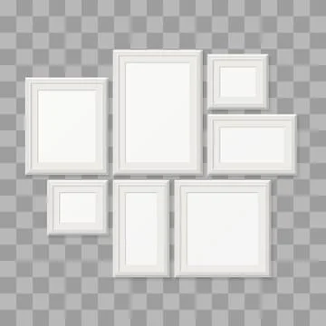 Empty white picture frames, 3d photo borders isolated on transparent background Illustrazione stock