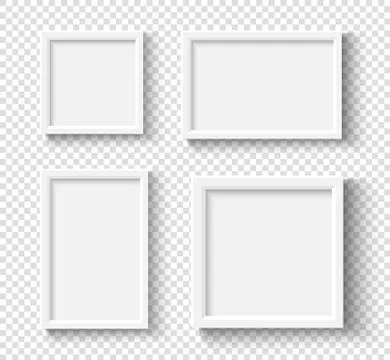 Empty white picture frames set. Square elegant plactic or wooden frame. Illustrazione stock