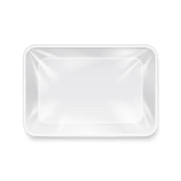 Empty white plastic food container, packaging tray vector template 스톡 일러스트