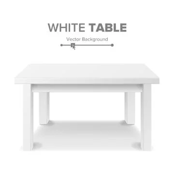 Empty White Plastic Table Isolated On White Background. Realistic Platform Illustrazione stock