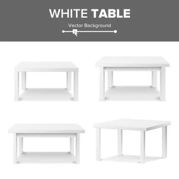 Empty White Plastic Table Set Isolated On White Background. Realistic Platform Illustrazione stock