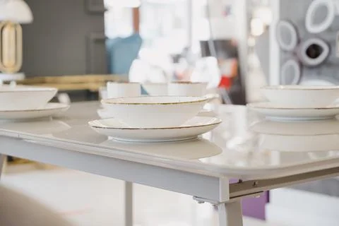 Empty white plate close-up on the table Stock Photos