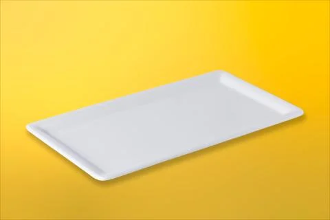 Empty white plate on gradient yellow orange  background Stock Illustration