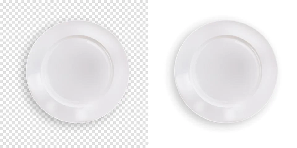 Empty white plate isolated. Kitchen realistic clean food dish bowl. Vector Stock Illustration