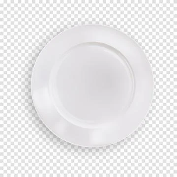 Empty white plate isolated on transparent background, Kitchen realistic clean Stock Illustration