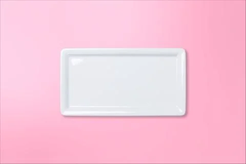 Empty white plate on pink gradient background Stock Photos